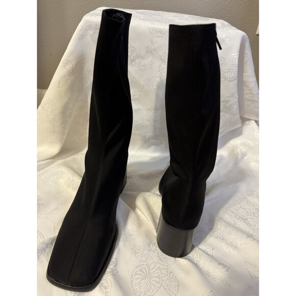 JEFFREY CAMPBELL 7 Black Block Heel Boot Bootie Stretch Mid Calf NEW - Picture 9 of 16